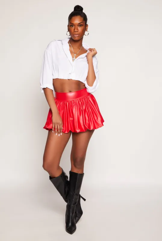 Leather Look Balloon Mini Skirt sold by Rainbow