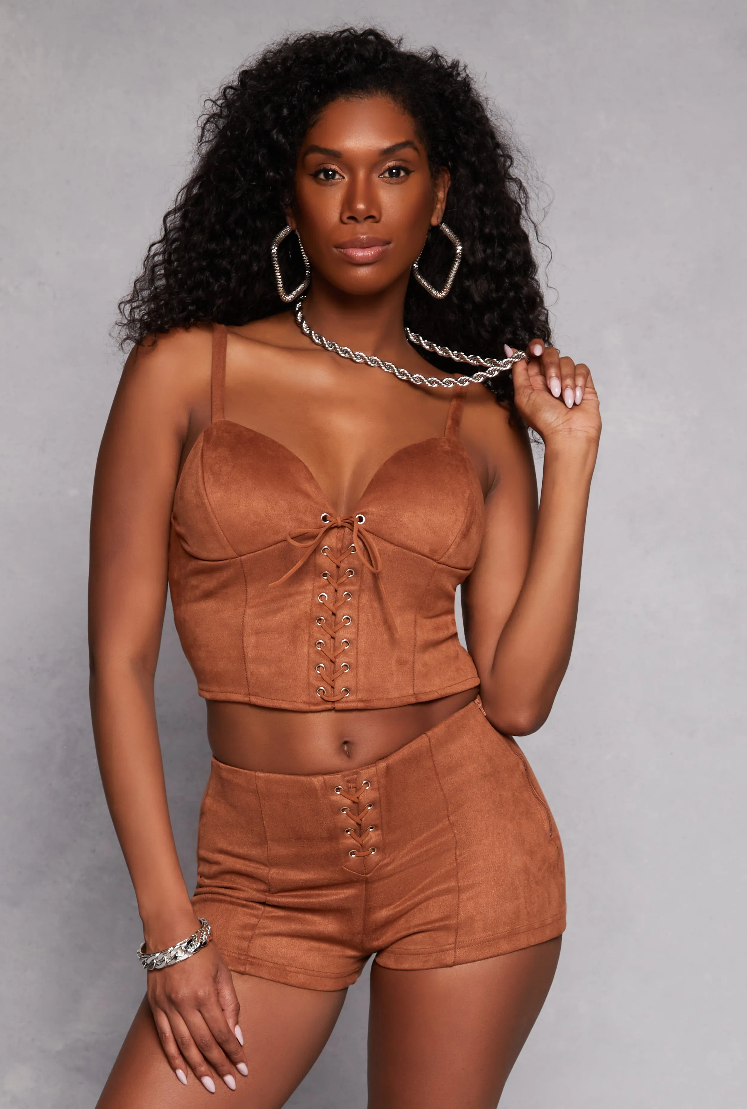 Faux Suede Lace Up Bustier Top sold by Rainbow