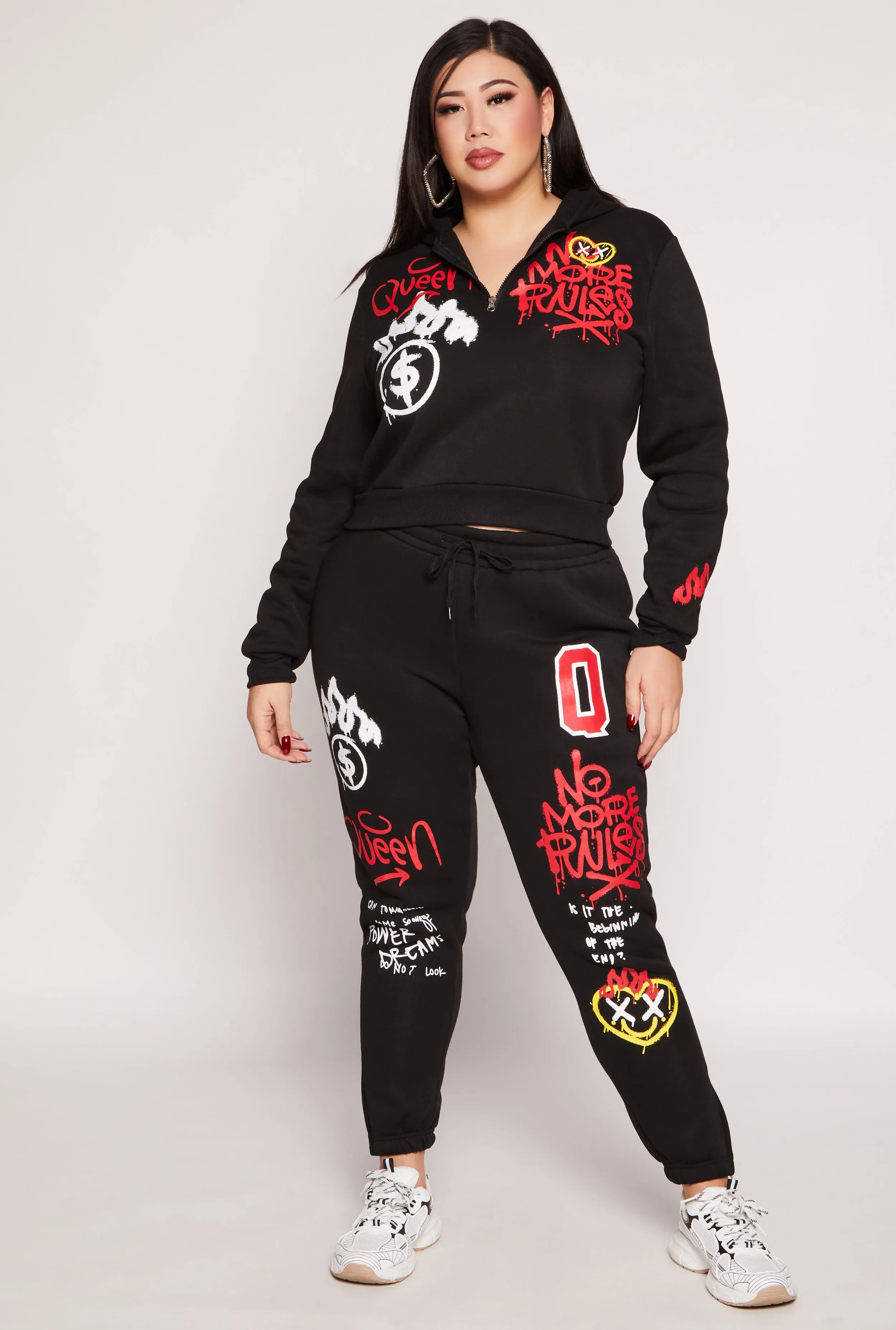 Plus Size Graffiti Print Half Zip Hoodie sold by Rainbow product image thumbnail 2