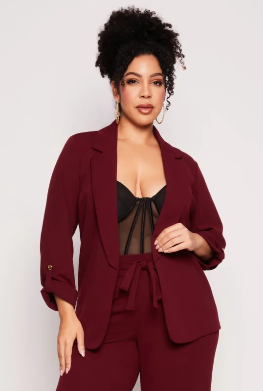 Plus Size Open Front Tabbed Sleeve Blazer sold by Rainbow