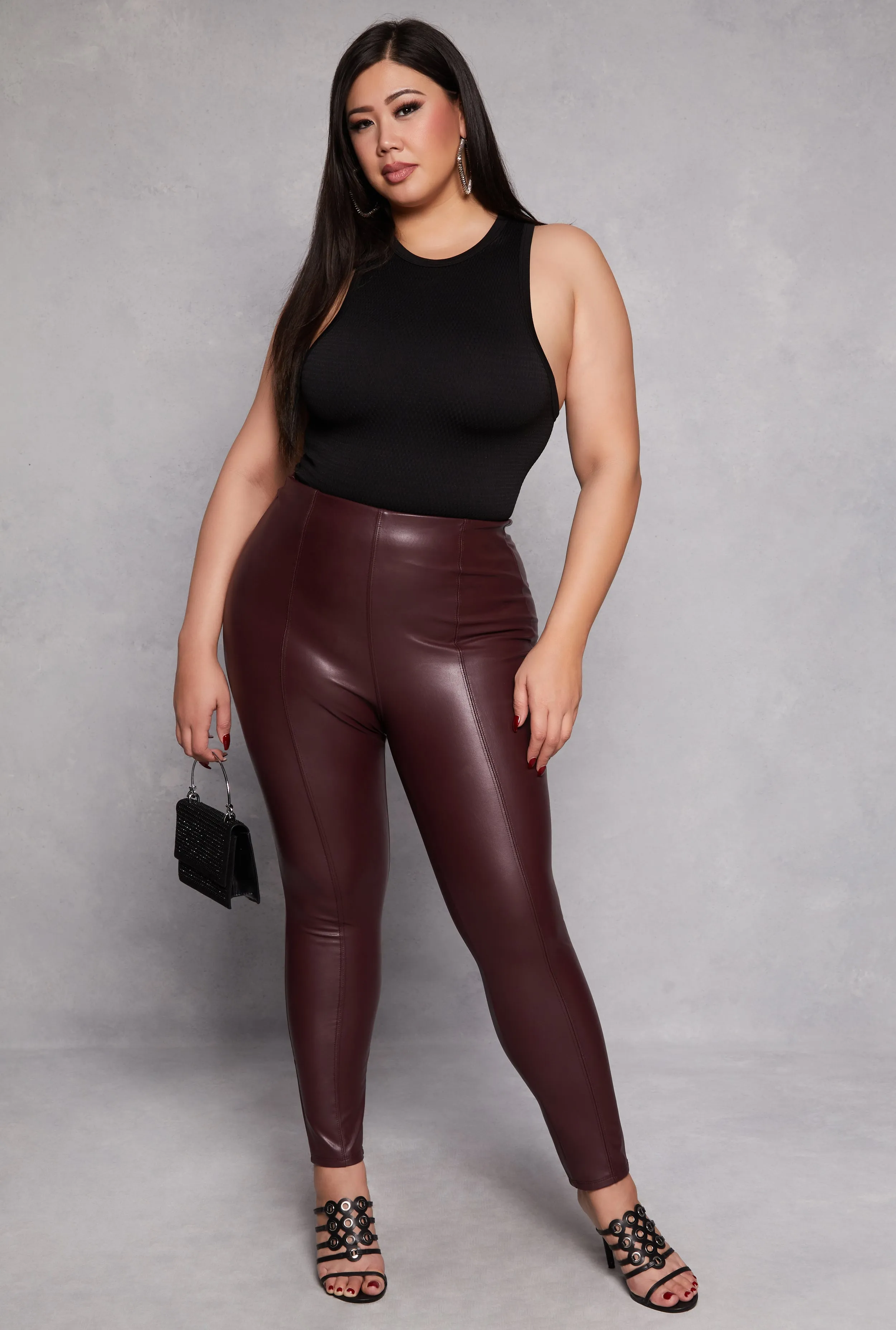 Plus Size Faux Leather Pintuck Pull On Pants sold by Rainbow