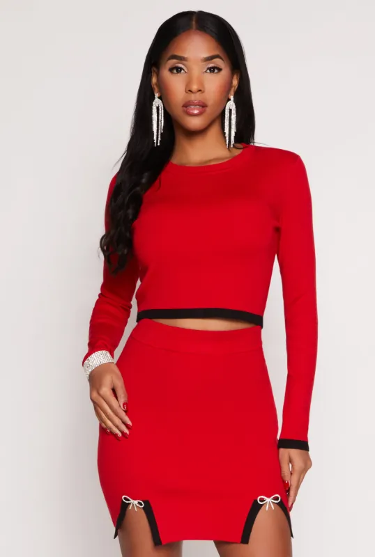 Almost Famous Contrast Trim Cropped Sweater sold by Rainbow
