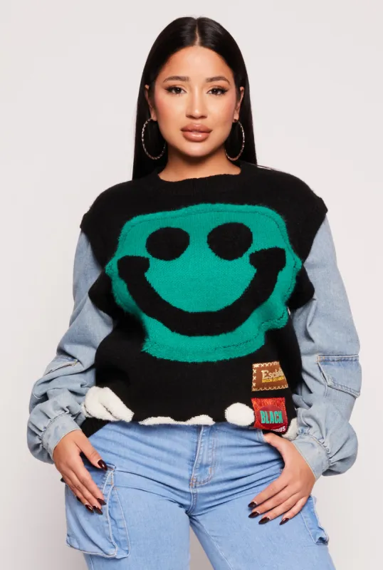 Daisy Chenille Smiley Graphic Sweater sold by Rainbow