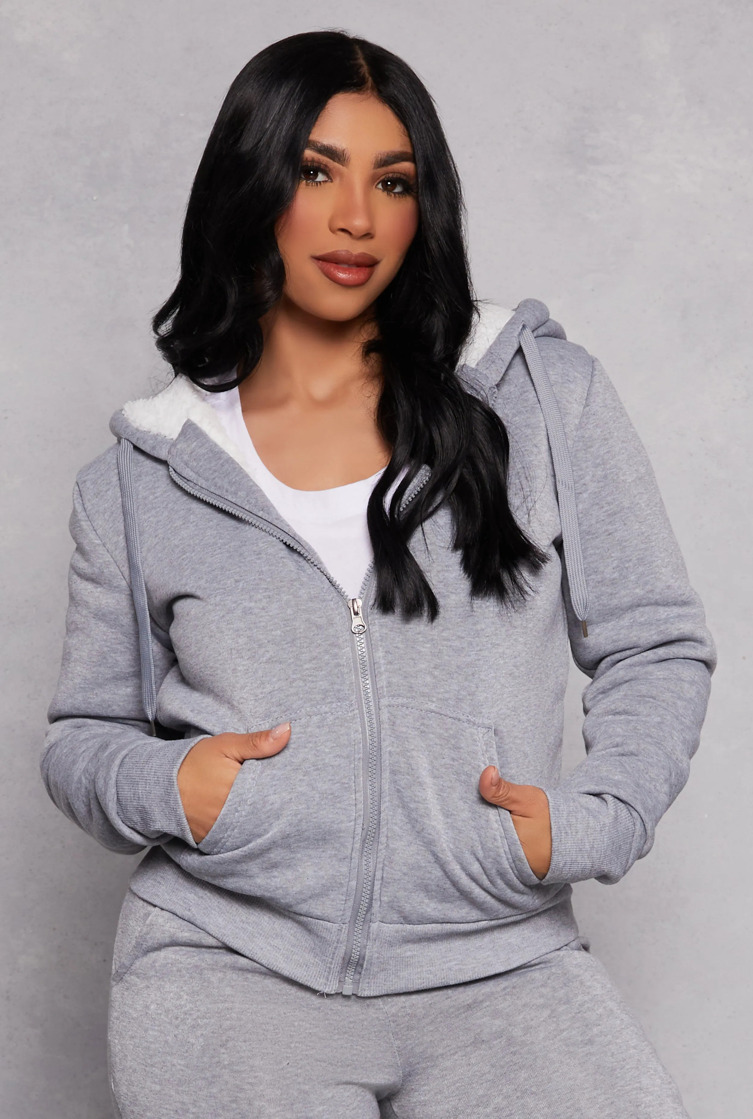 Sherpa Lined Zip Front Hoodie sold by Rainbow