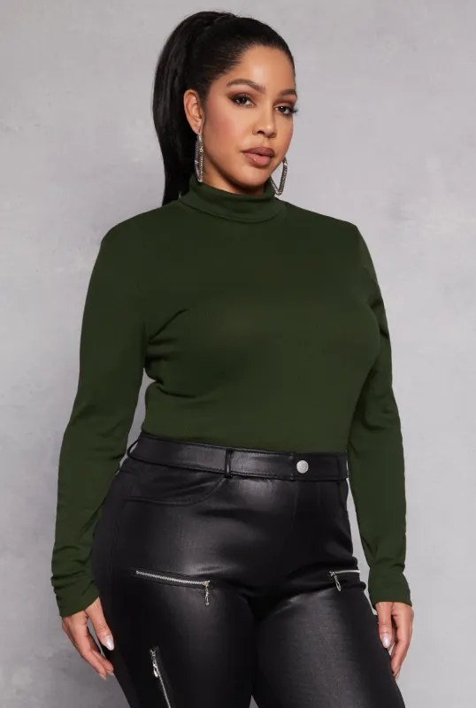 Plus Size Ribbed Knit Long Sleeve Turtleneck Top sold by Rainbow