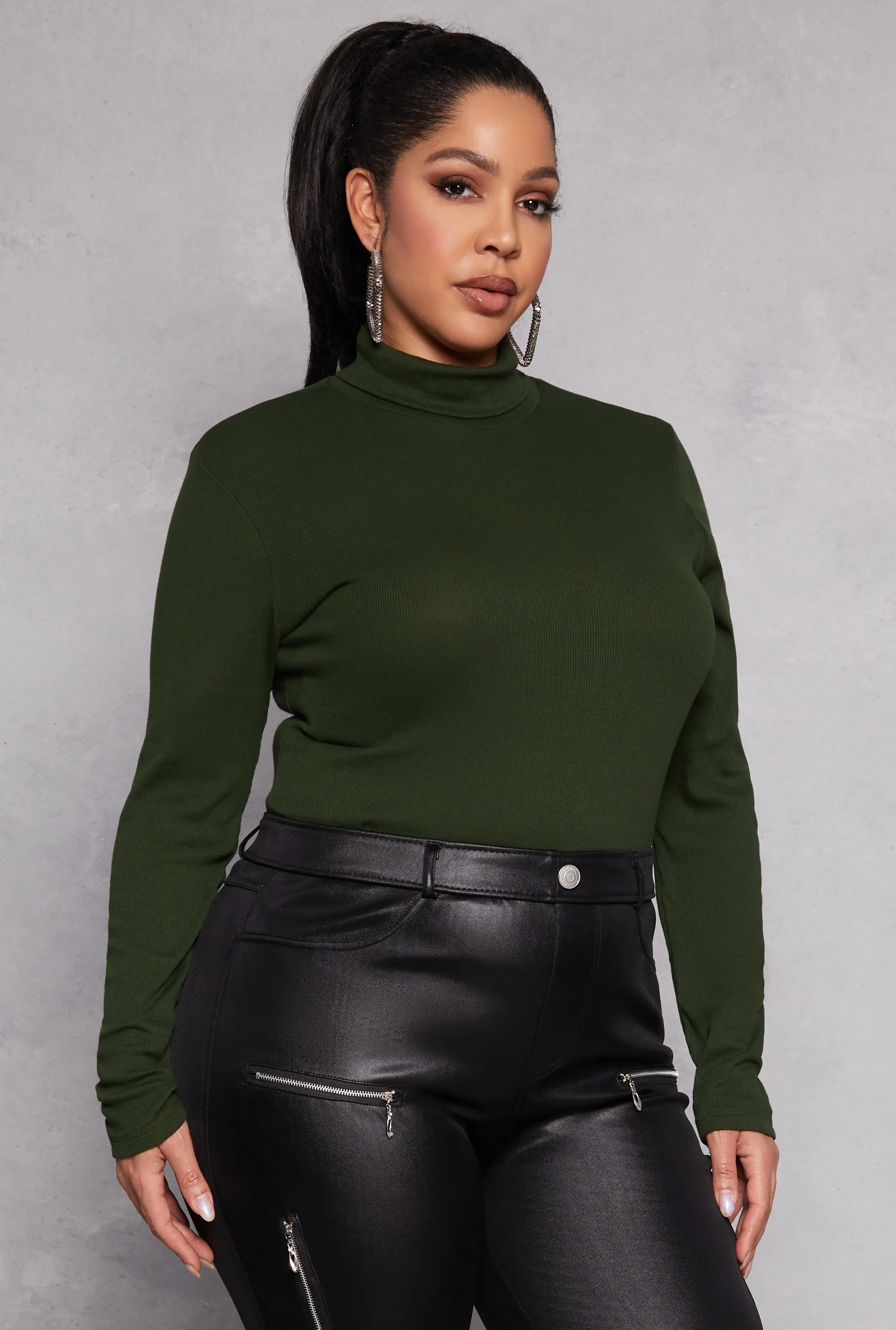 Plus Size Ribbed Knit Long Sleeve Turtleneck Top sold by Rainbow