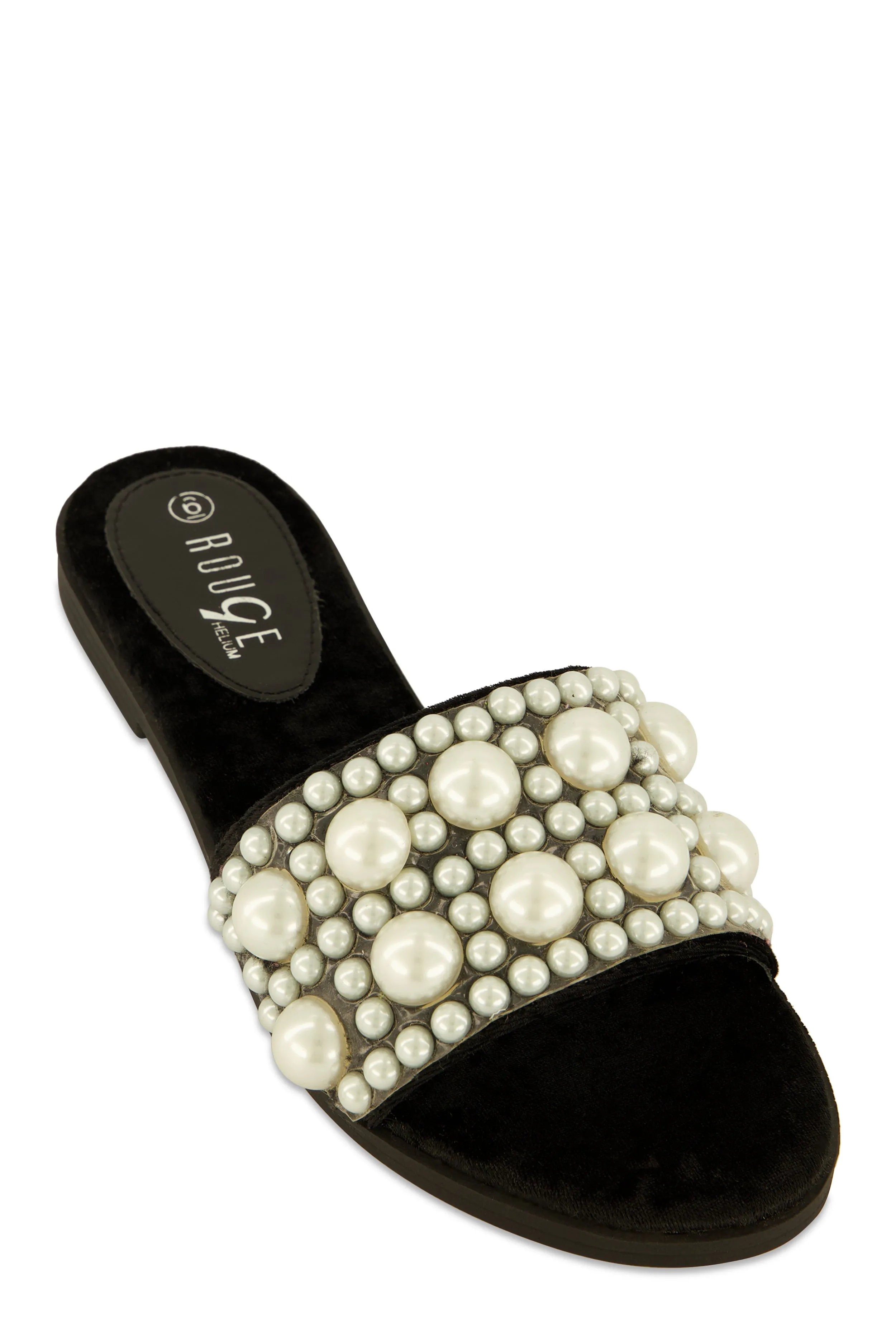 Velvet Faux Pearl Band Slide Sandals sold by Rainbow