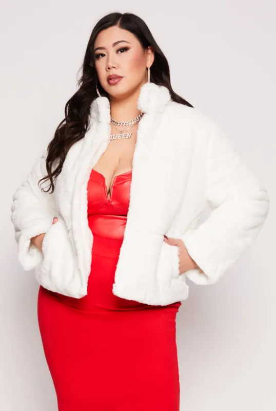 Plus Size Faux Fur Zip Front Jacket sold by Rainbow