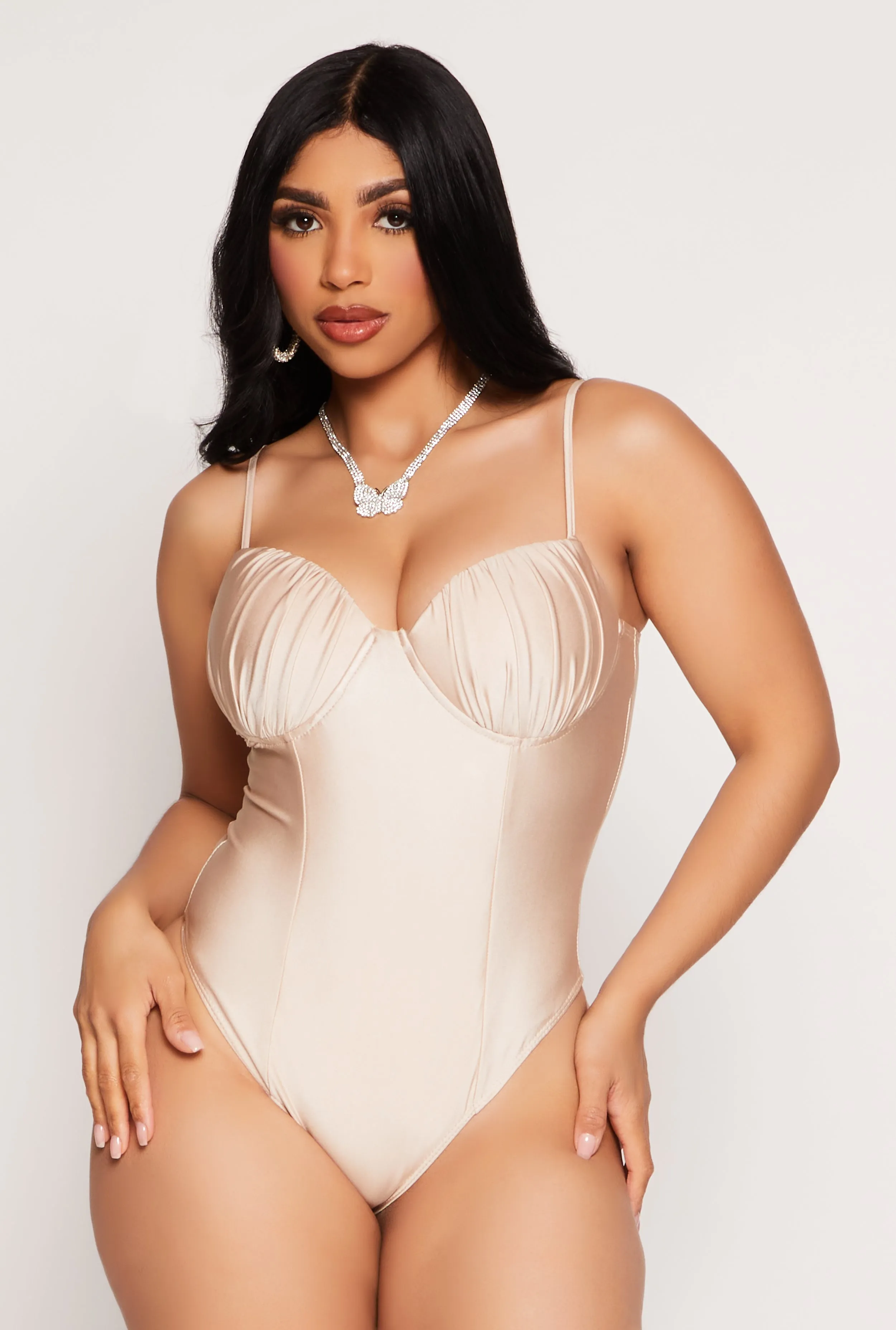 Ruched Padded Bustier Bodysuit sold by Rainbow