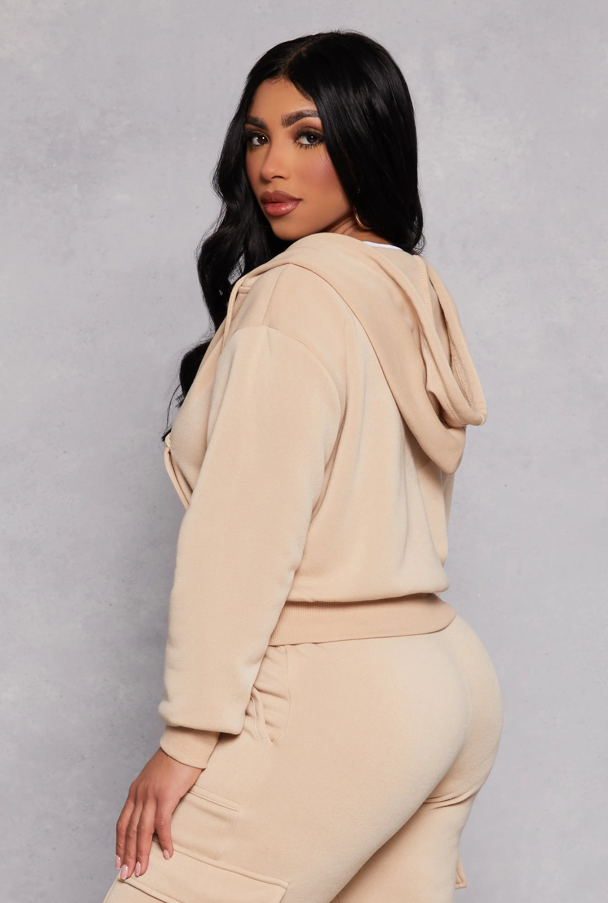 Fleece Zip Front Cropped Hoodie sold by Rainbow product image thumbnail 3