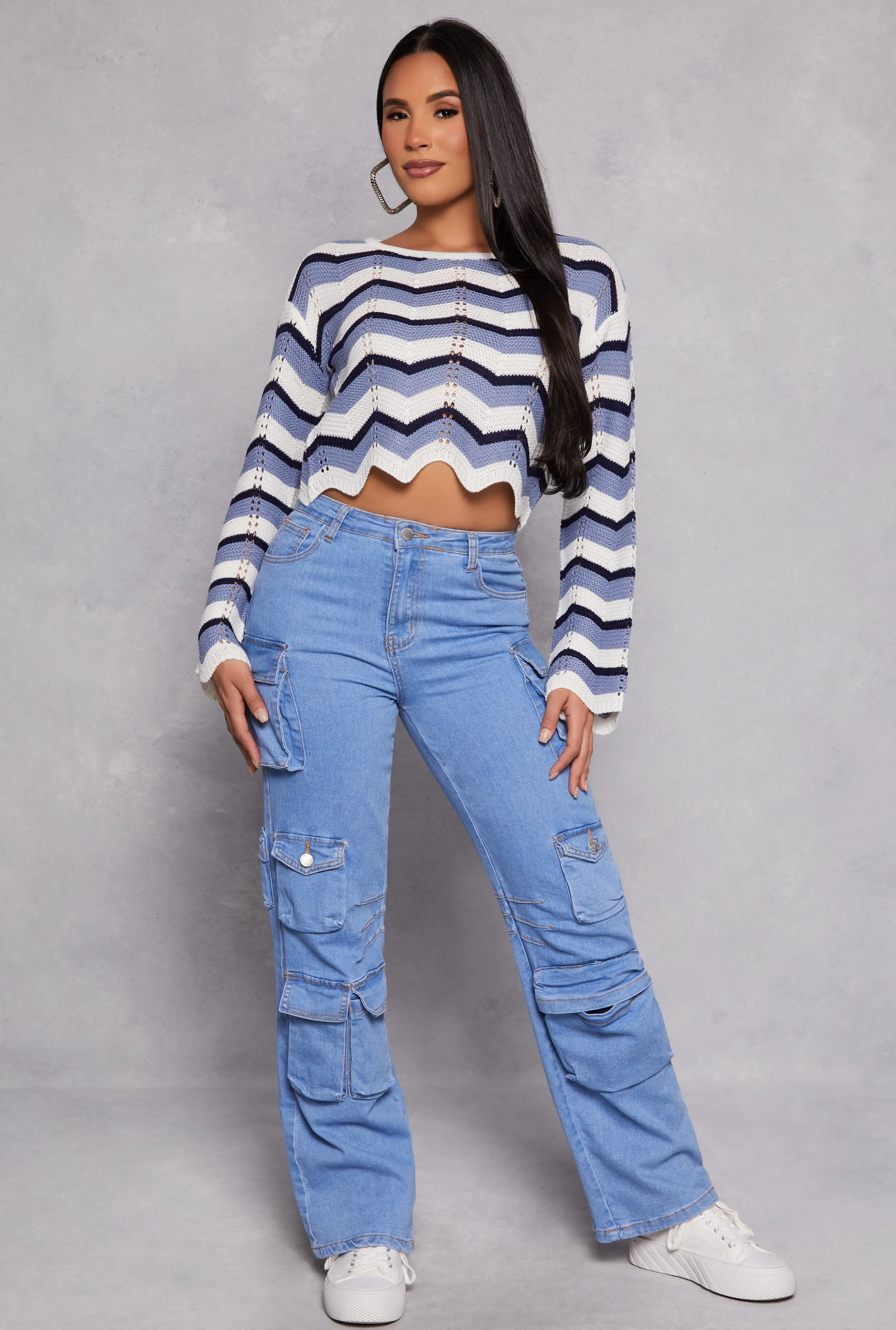 Chevron Pointelle Long Sleeve Crop Top sold by Rainbow product image thumbnail 2