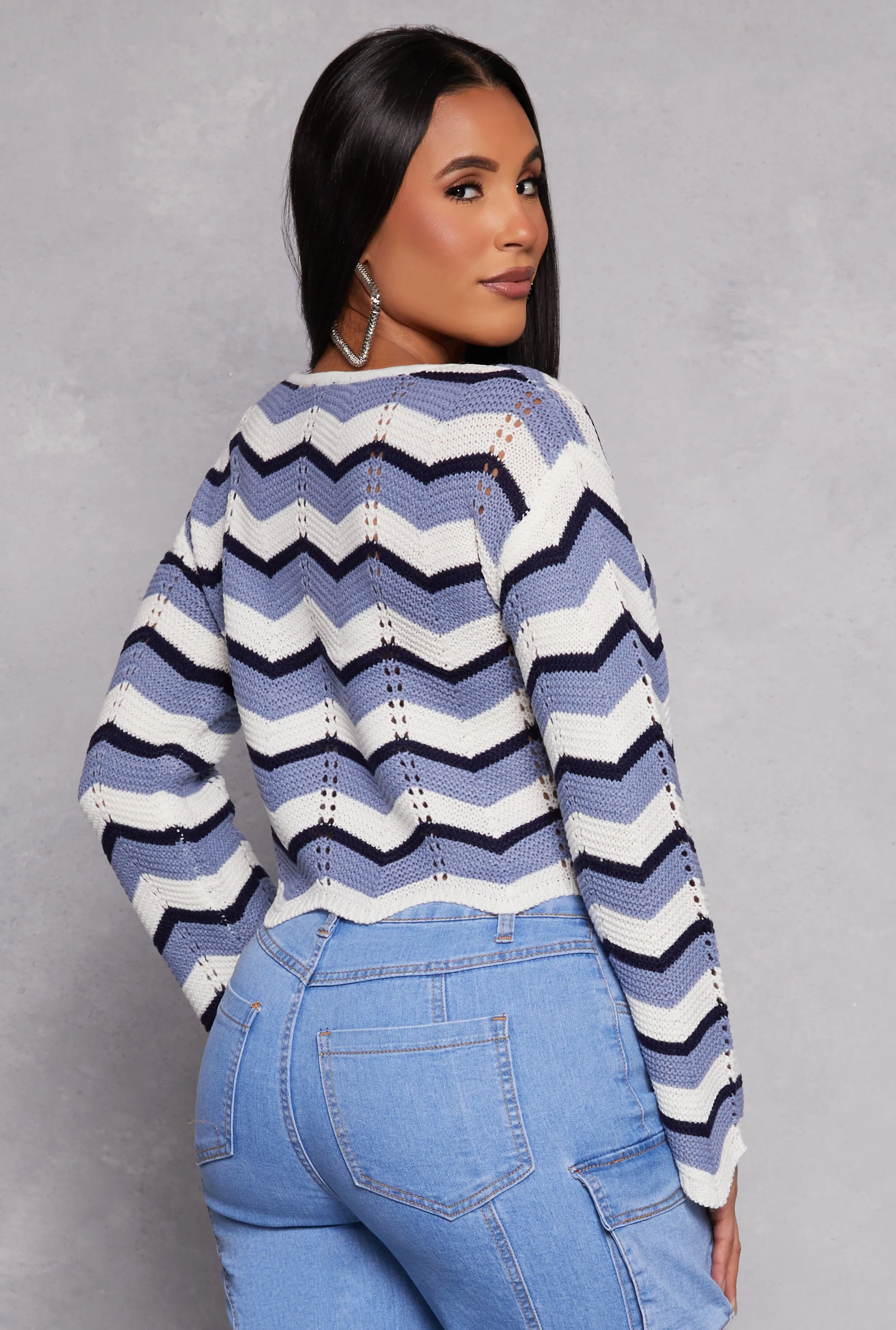 Chevron Pointelle Long Sleeve Crop Top sold by Rainbow product image thumbnail 3