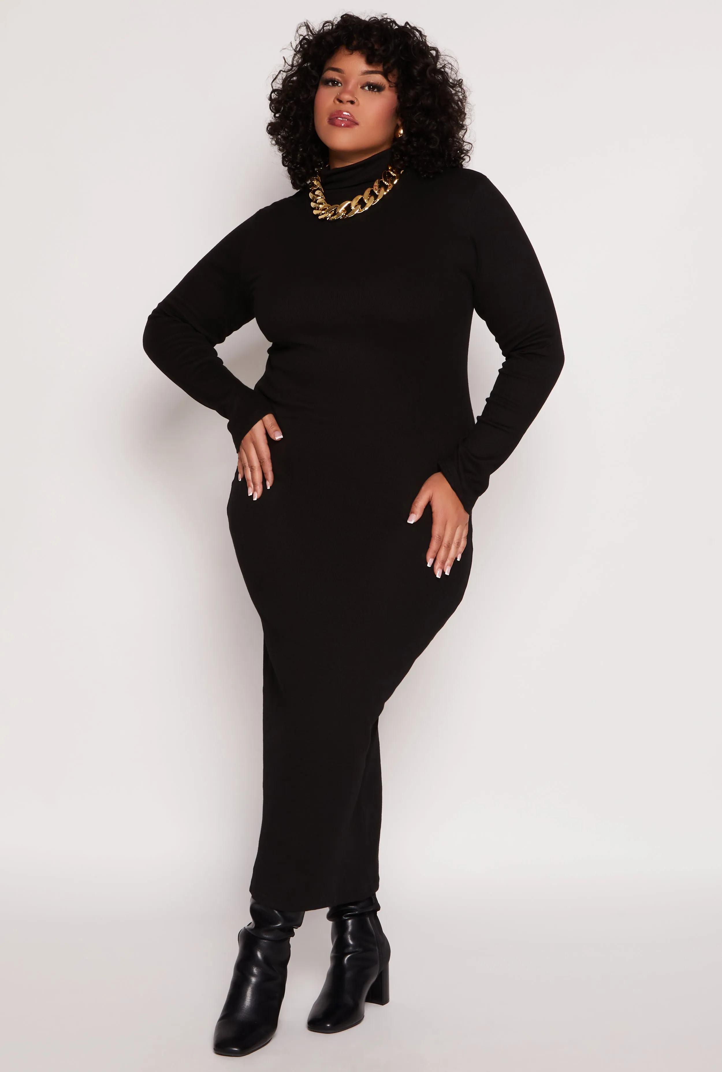 Plus Size Daisy Turtleneck Long Sleeve Dress sold by Rainbow