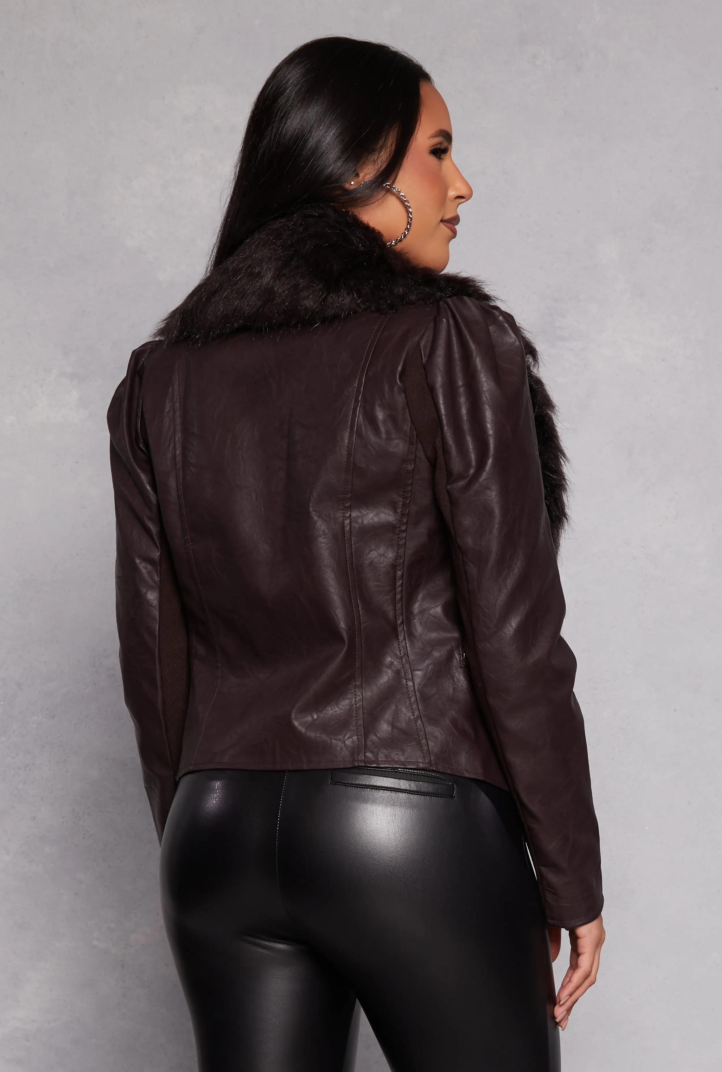 Haute Monde Faux Fur Trim Faux Leather Jacket sold by Rainbow product image thumbnail 3