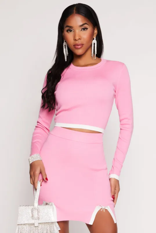 Almost Famous Contrast Trim Cropped Sweater sold by Rainbow