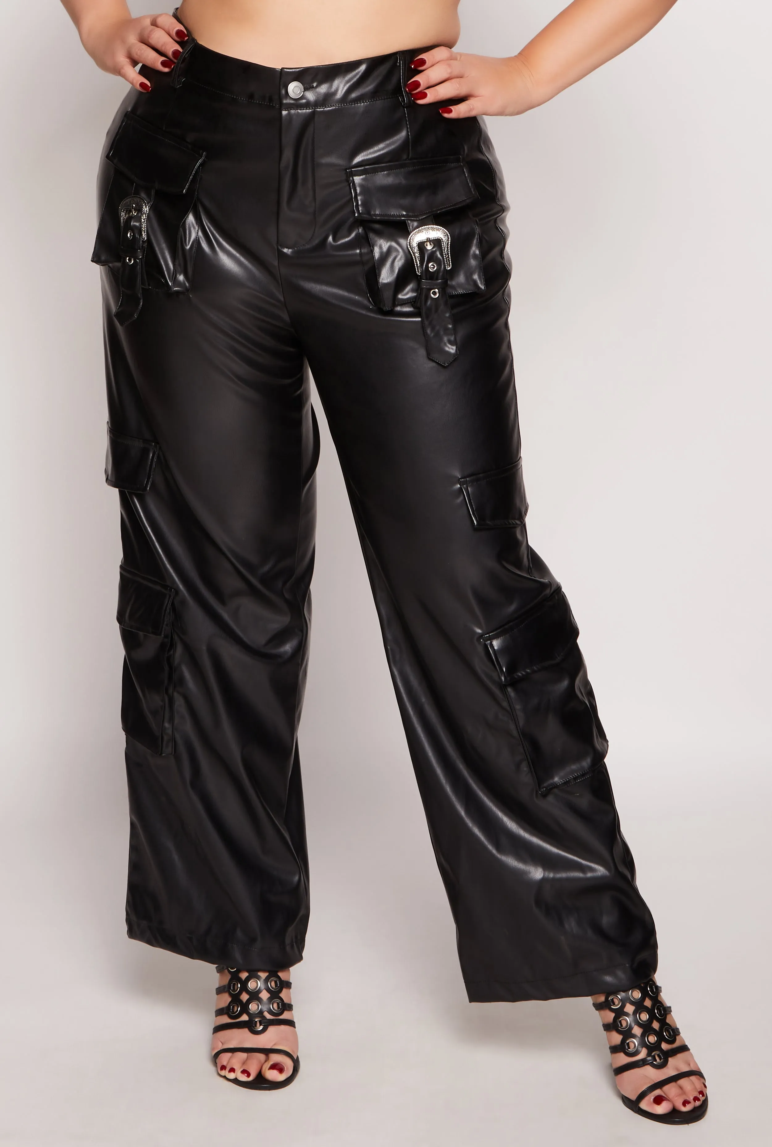 Plus Size Faux Leather Western Buckle Cargo Pants sold by Rainbow product image thumbnail 2