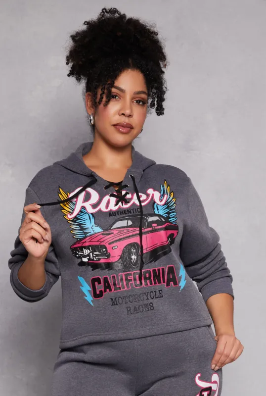 Plus Size Racer California Hooded Sweatshirt sold by Rainbow