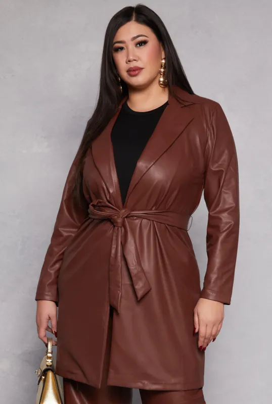 Plus Size Faux Leather Wrap Coat sold by Rainbow