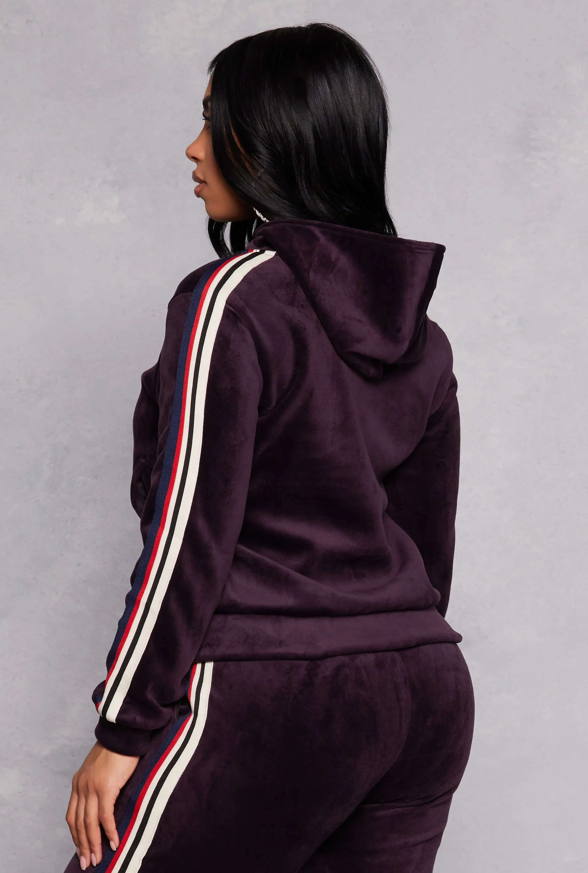 Varsity Stripe Zip Front Velour Hoodie sold by Rainbow product image thumbnail 3