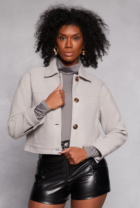 Wool Button Down Cropped Jacket sold by Rainbow