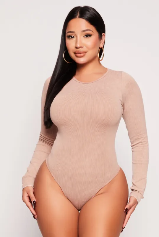 Seamless Acid Wash Long Sleeve Bodysuit sold by Rainbow