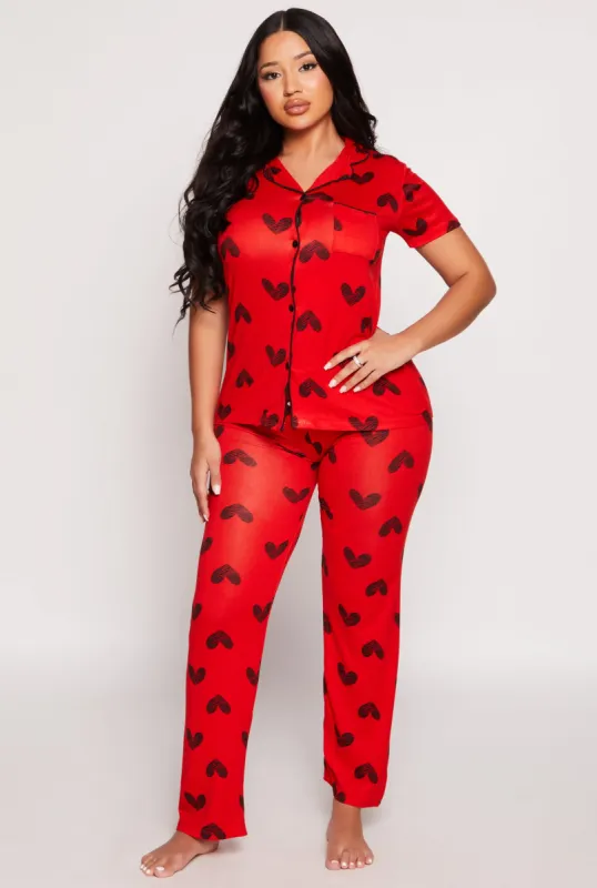 Soft Knit Heart Print Pajama Shirt and Pants sold by Rainbow