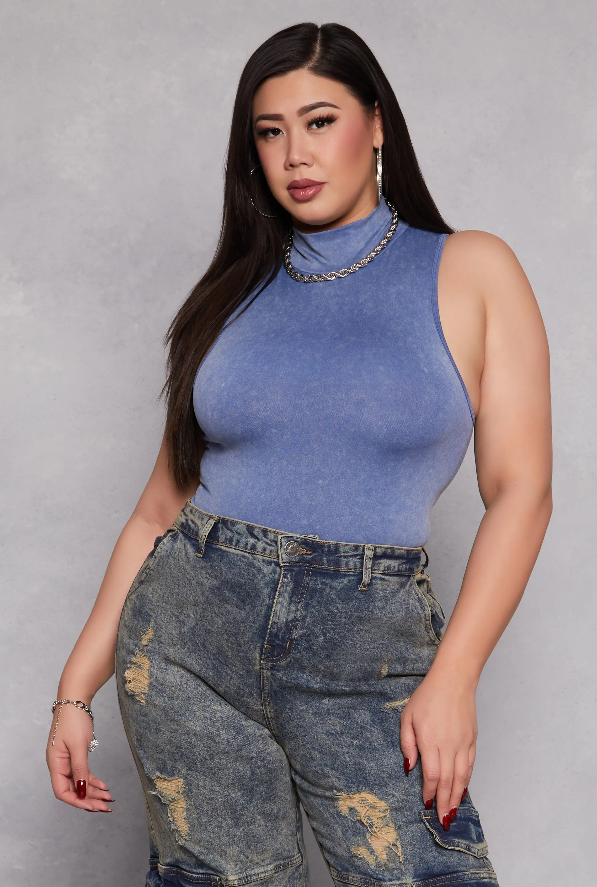 Plus Size Mock Neck Tank Top sold by Rainbow