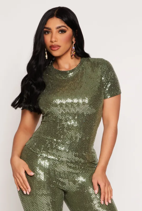 Foiled Lurex Short Sleeve Top sold by Rainbow
