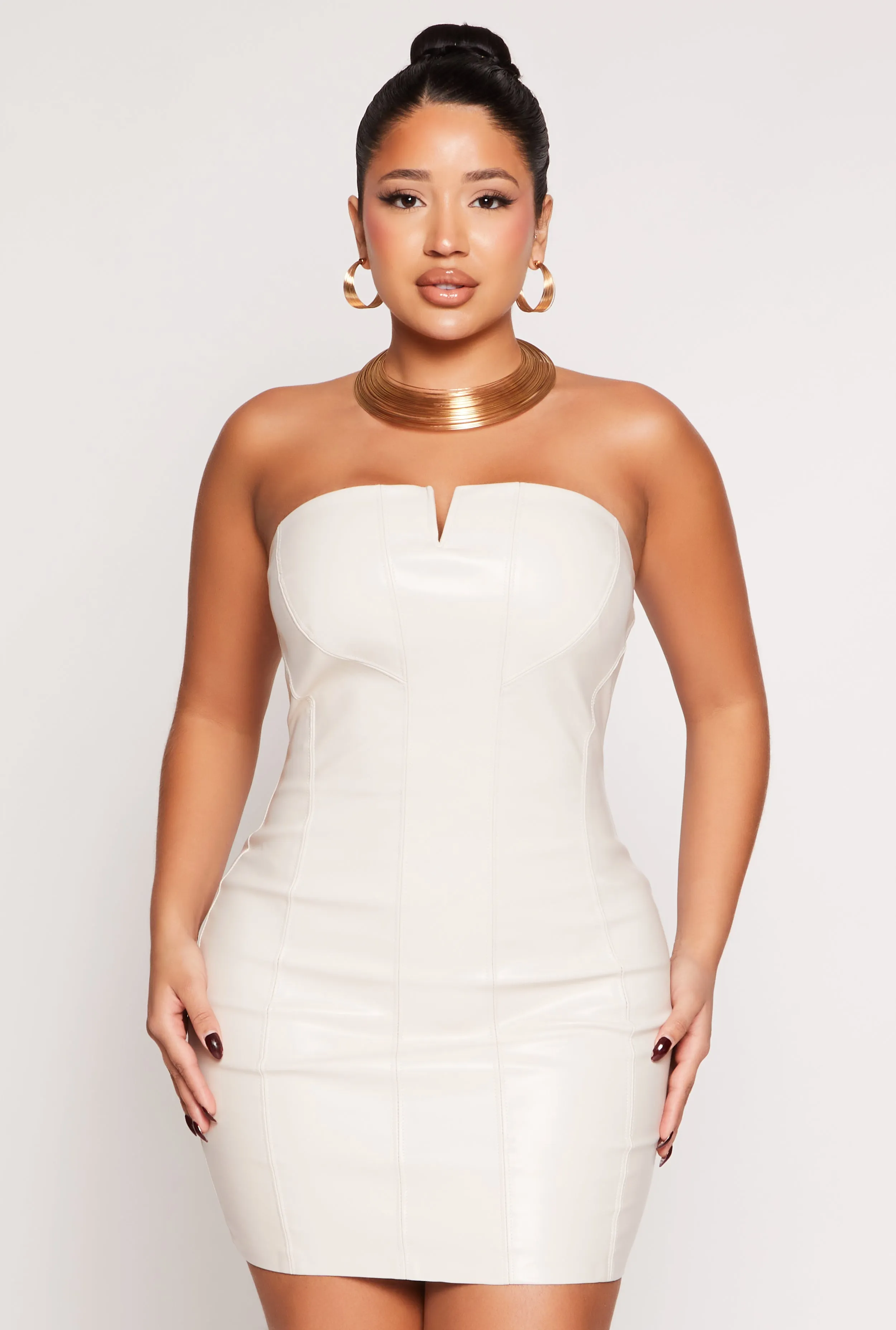 Iris Faux Leather Notch Neck Tube Dress sold by Rainbow