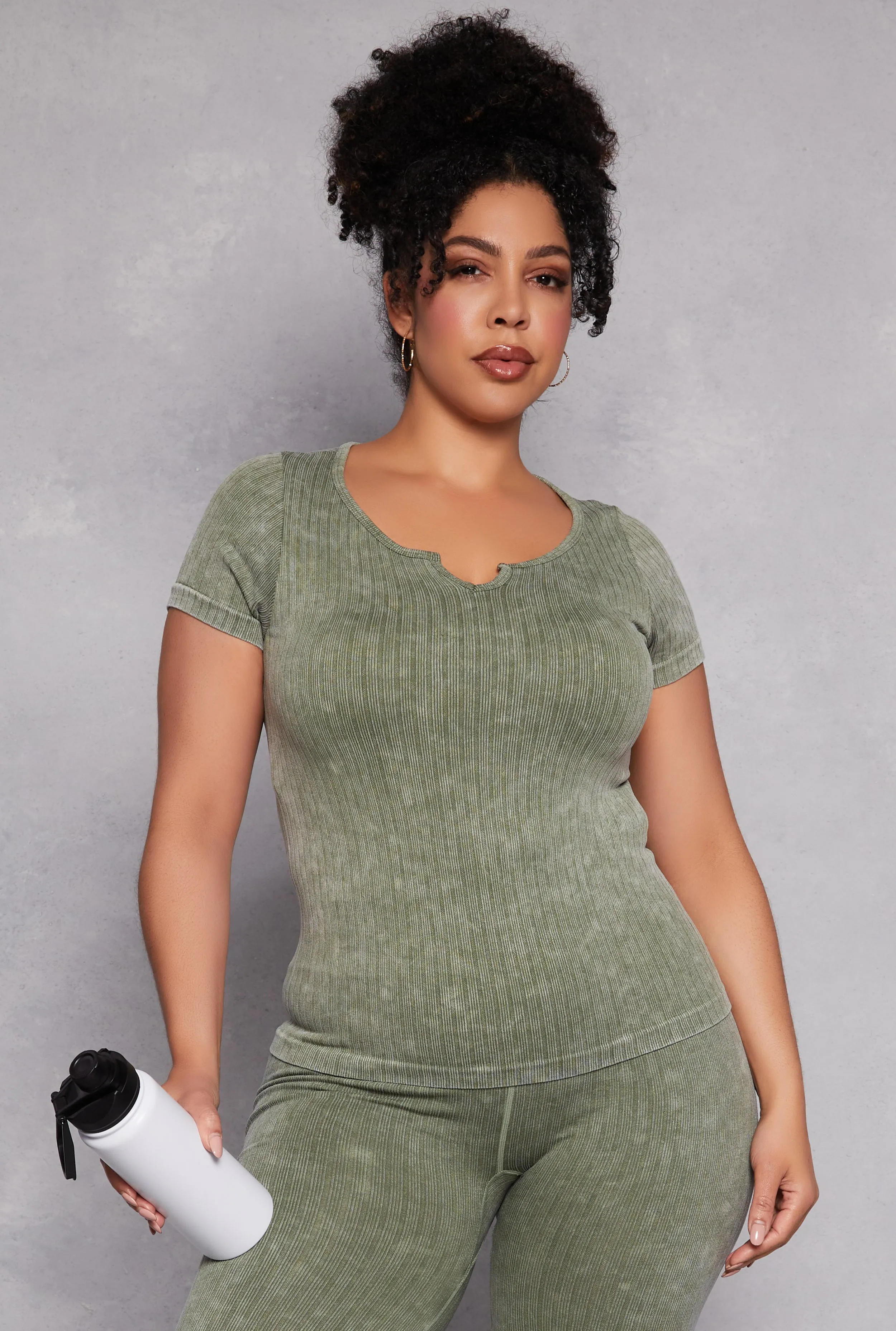Plus Size Acid Wash Seamless Notch Neck Top sold by Rainbow