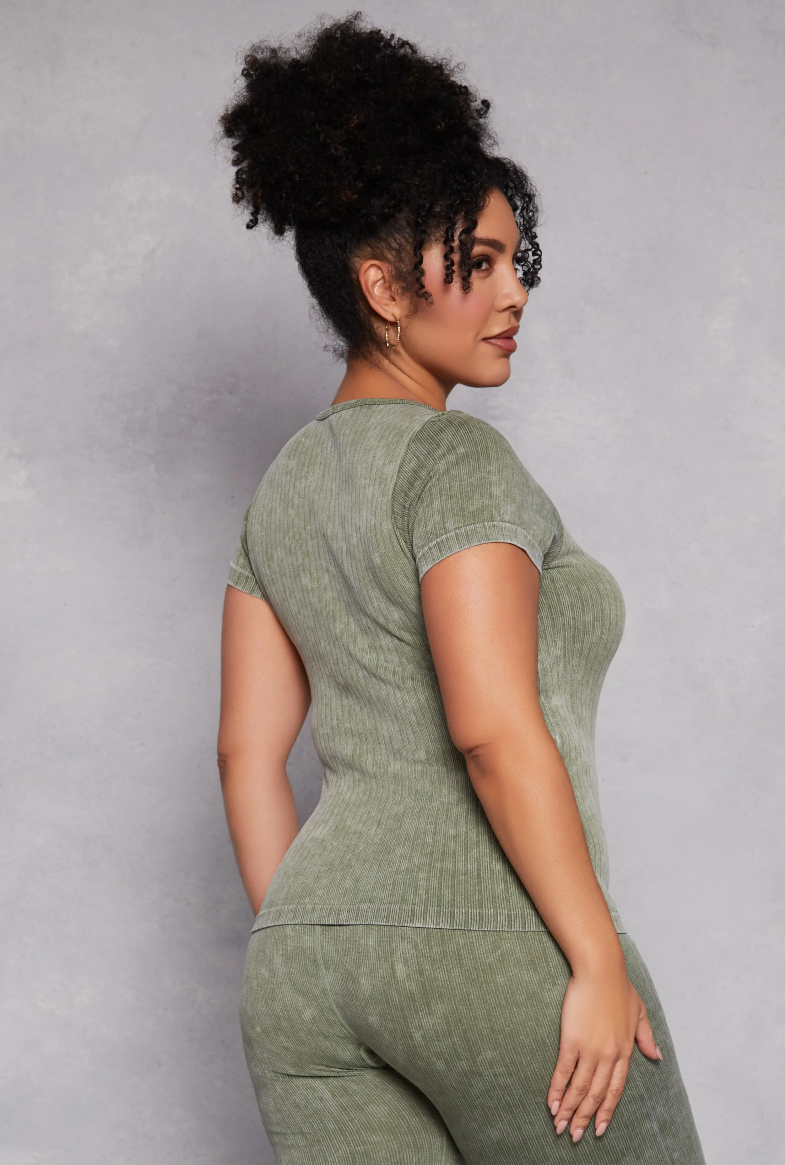 Plus Size Acid Wash Seamless Notch Neck Top sold by Rainbow product image thumbnail 3