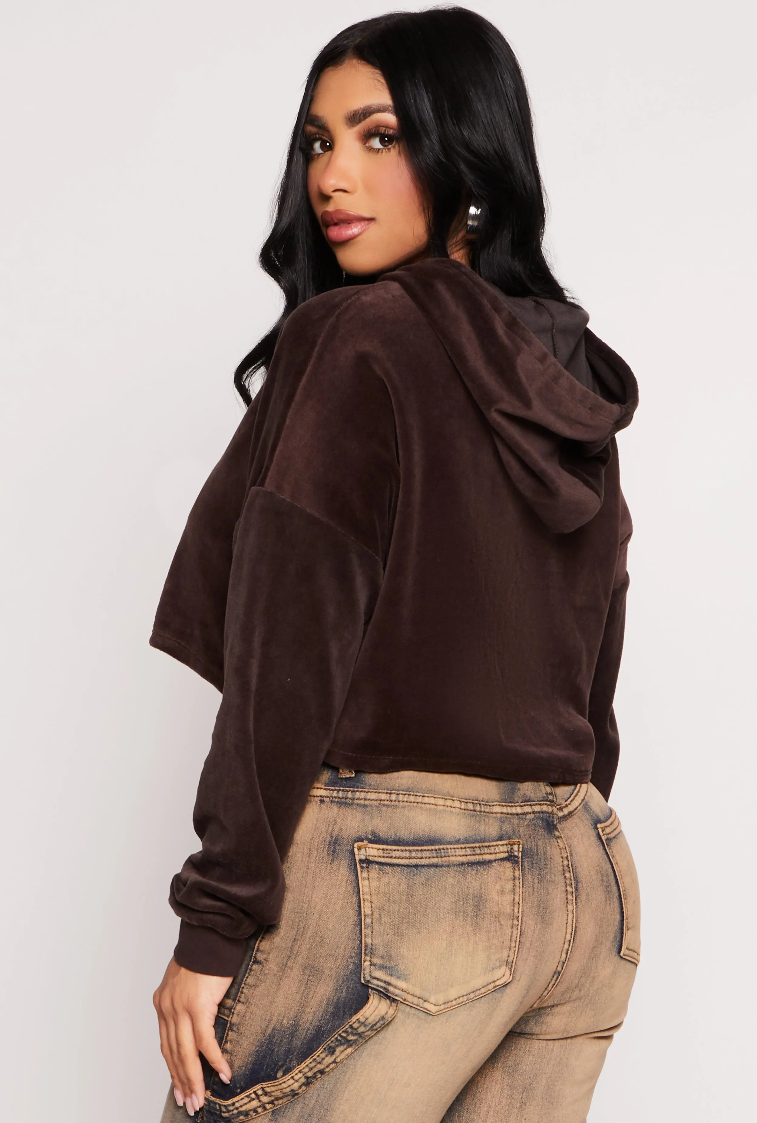 Velour Pullover Cropped Hoodie sold by Rainbow product image thumbnail 3