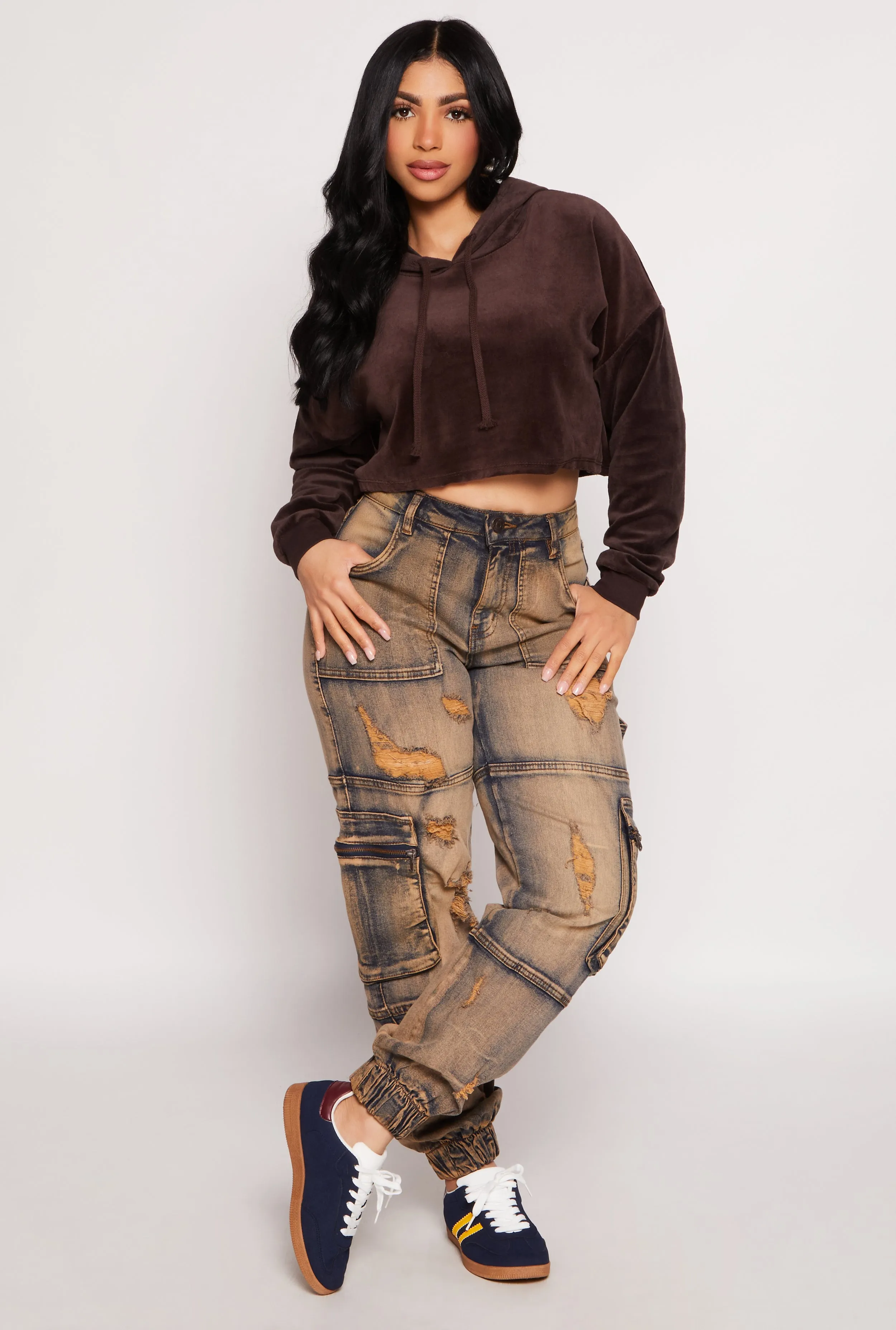 Velour Pullover Cropped Hoodie sold by Rainbow product image thumbnail 2