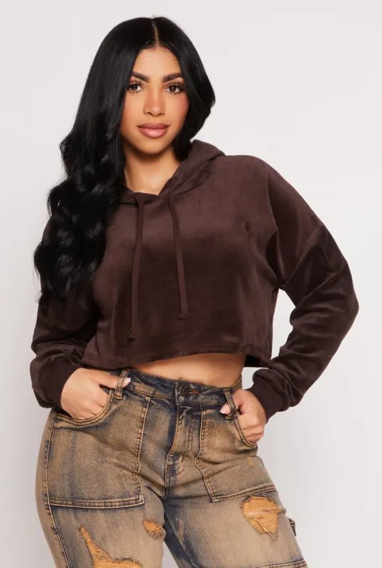 Velour Pullover Cropped Hoodie sold by Rainbow