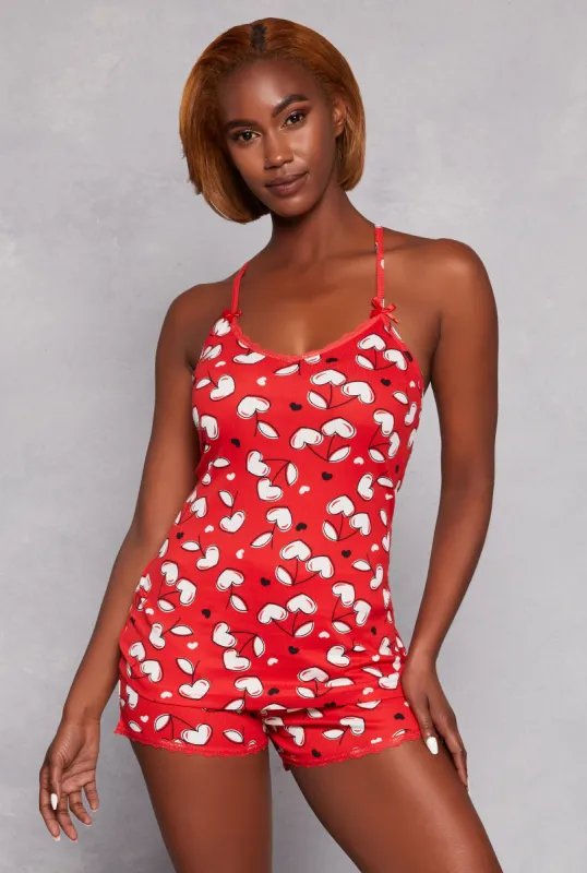 Ribbed Knit Cherry Heart Pajama Cami and Shorts sold by Rainbow