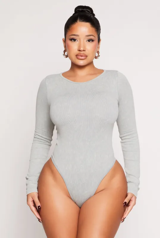 Seamless Acid Wash Long Sleeve Bodysuit sold by Rainbow
