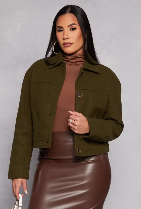 Wool Button Down Cropped Jacket sold by Rainbow