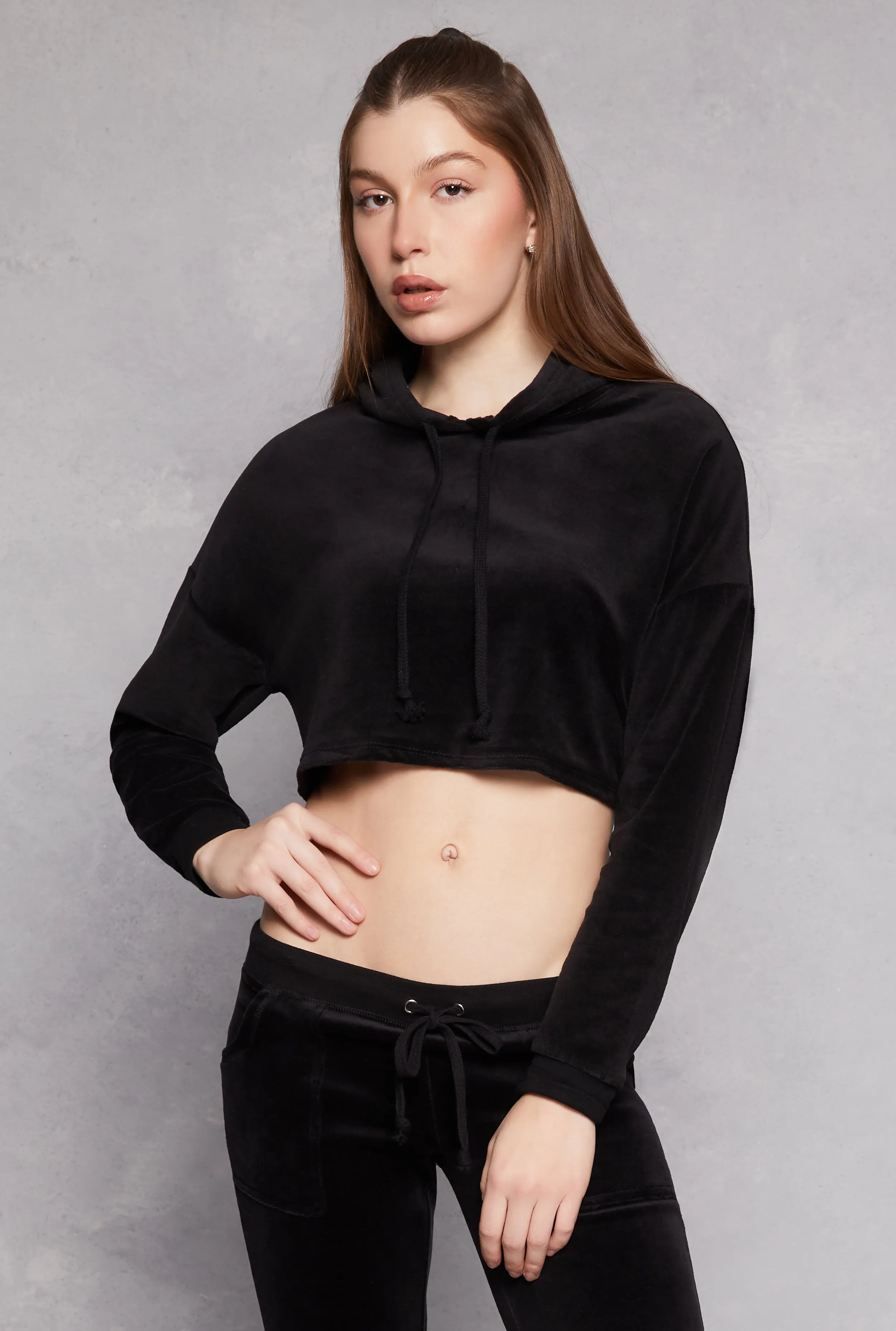 Velour Pullover Cropped Hoodie sold by Rainbow