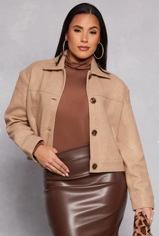 Wool Button Down Cropped Jacket sold by Rainbow