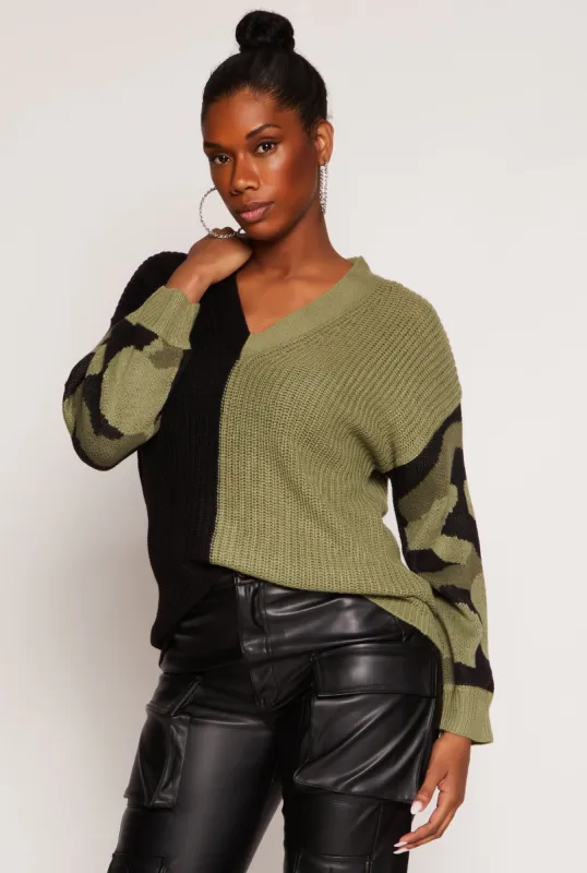 Color Blocked Camouflage Sweater made by Rainbow