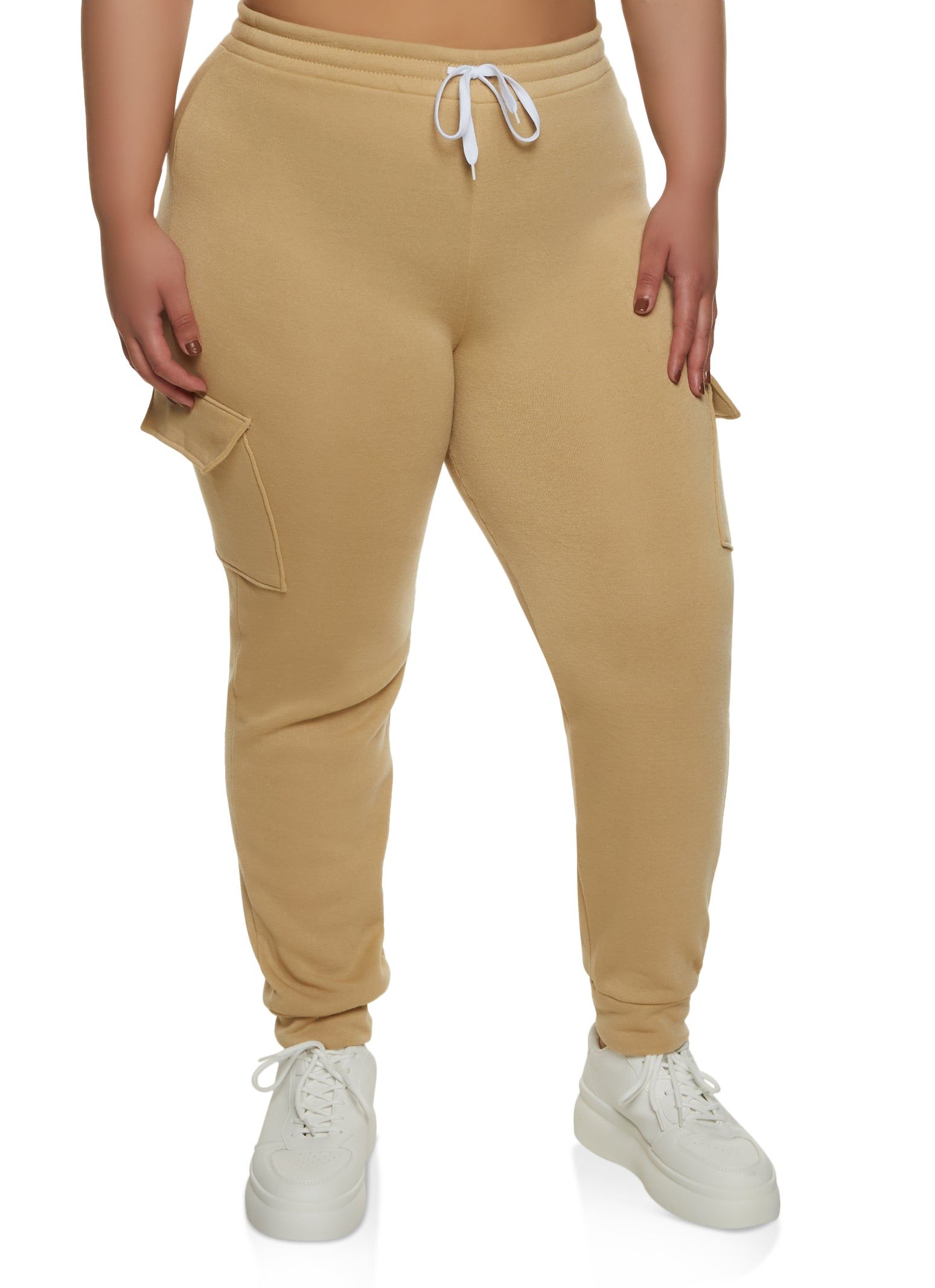 Plus Size Fleece Lined Cargo Pocket Joggers sold by Rainbow