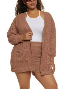 Plus Size Eyelash Knit Pocket Cardigan sold by Rainbow