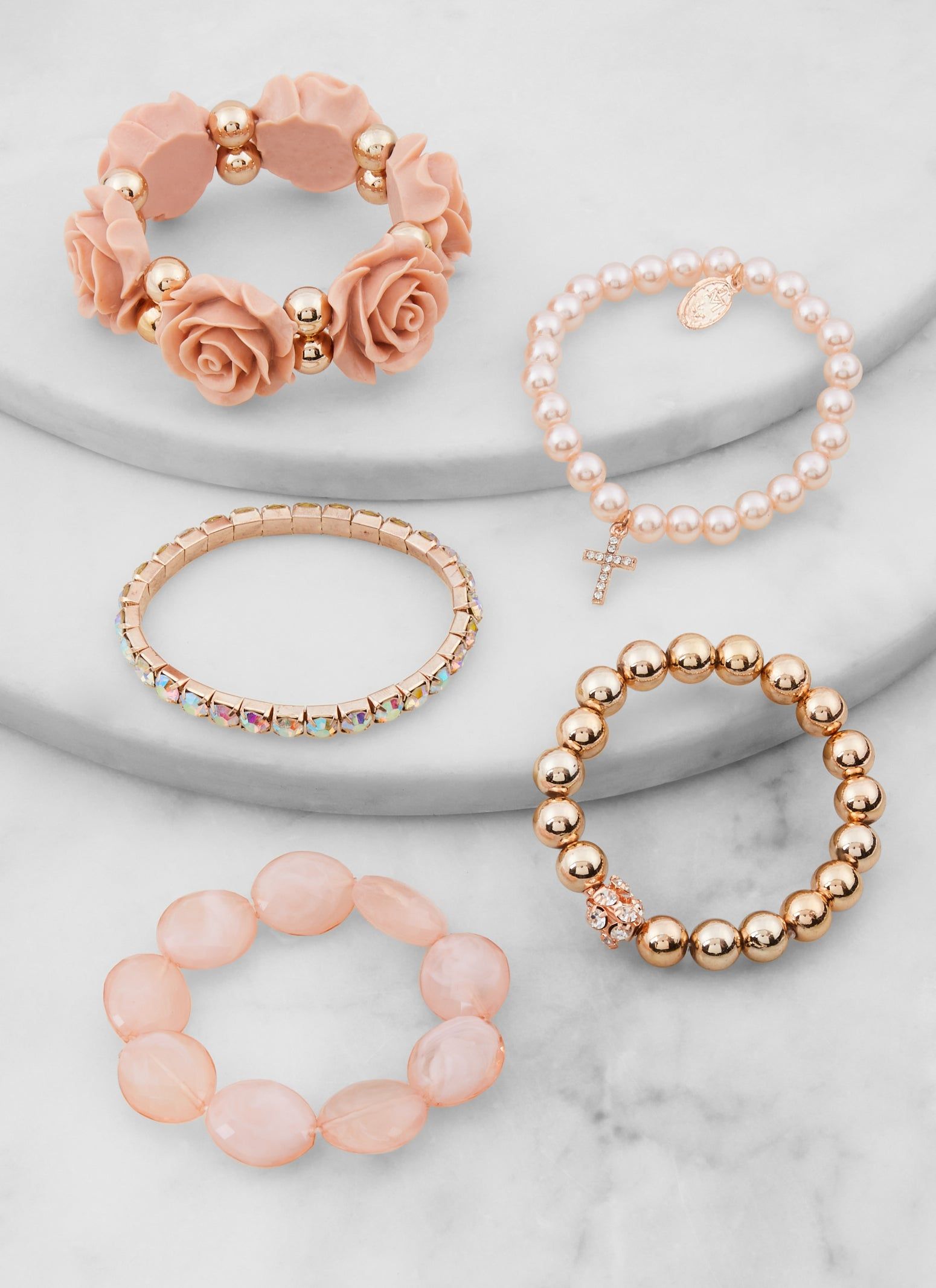 Set of 5 Rose Rhinestone Beaded Stretch Bracelets sold by Rainbow product image thumbnail 2