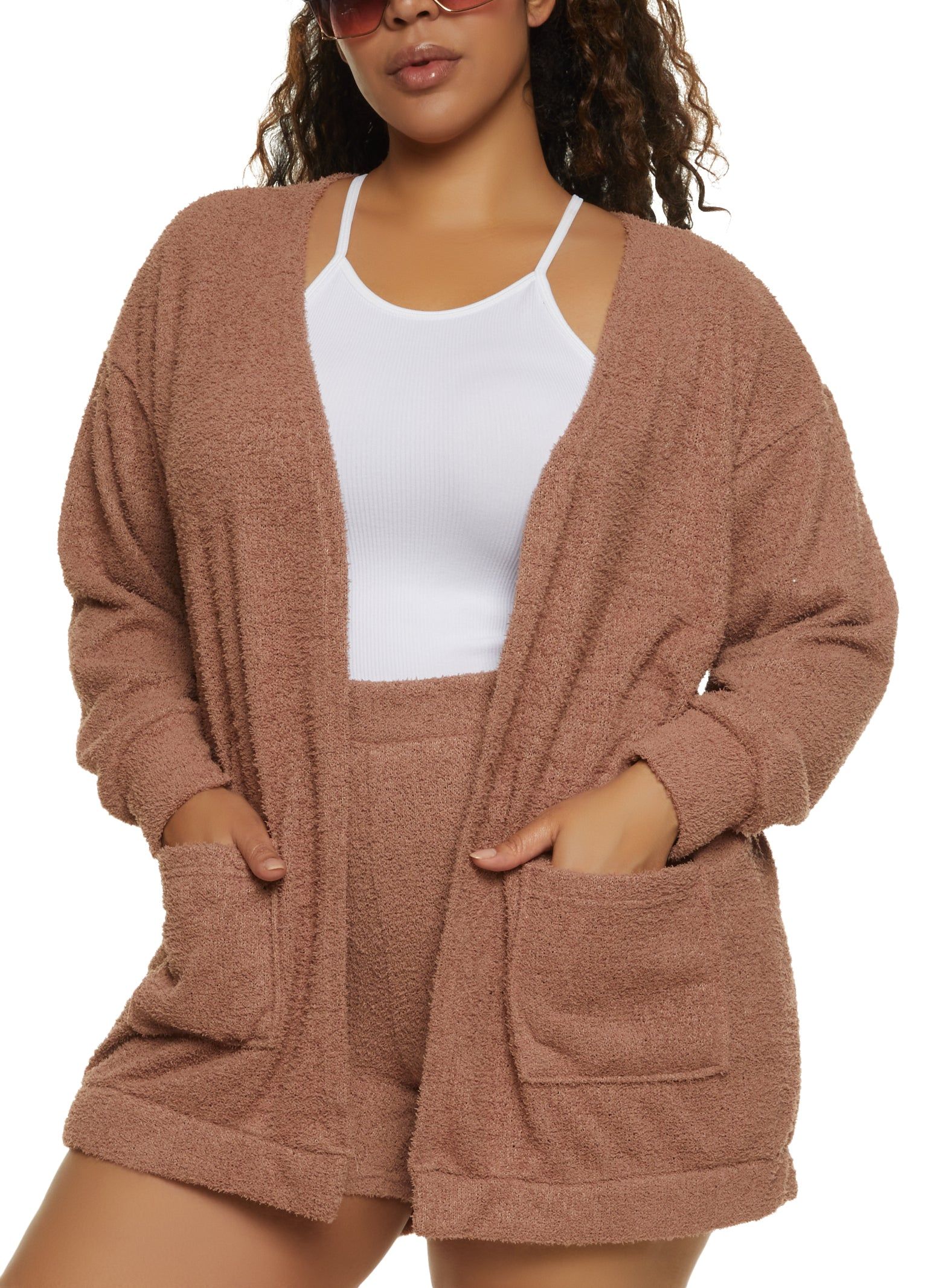 Plus Size Eyelash Knit Pocket Cardigan sold by Rainbow
