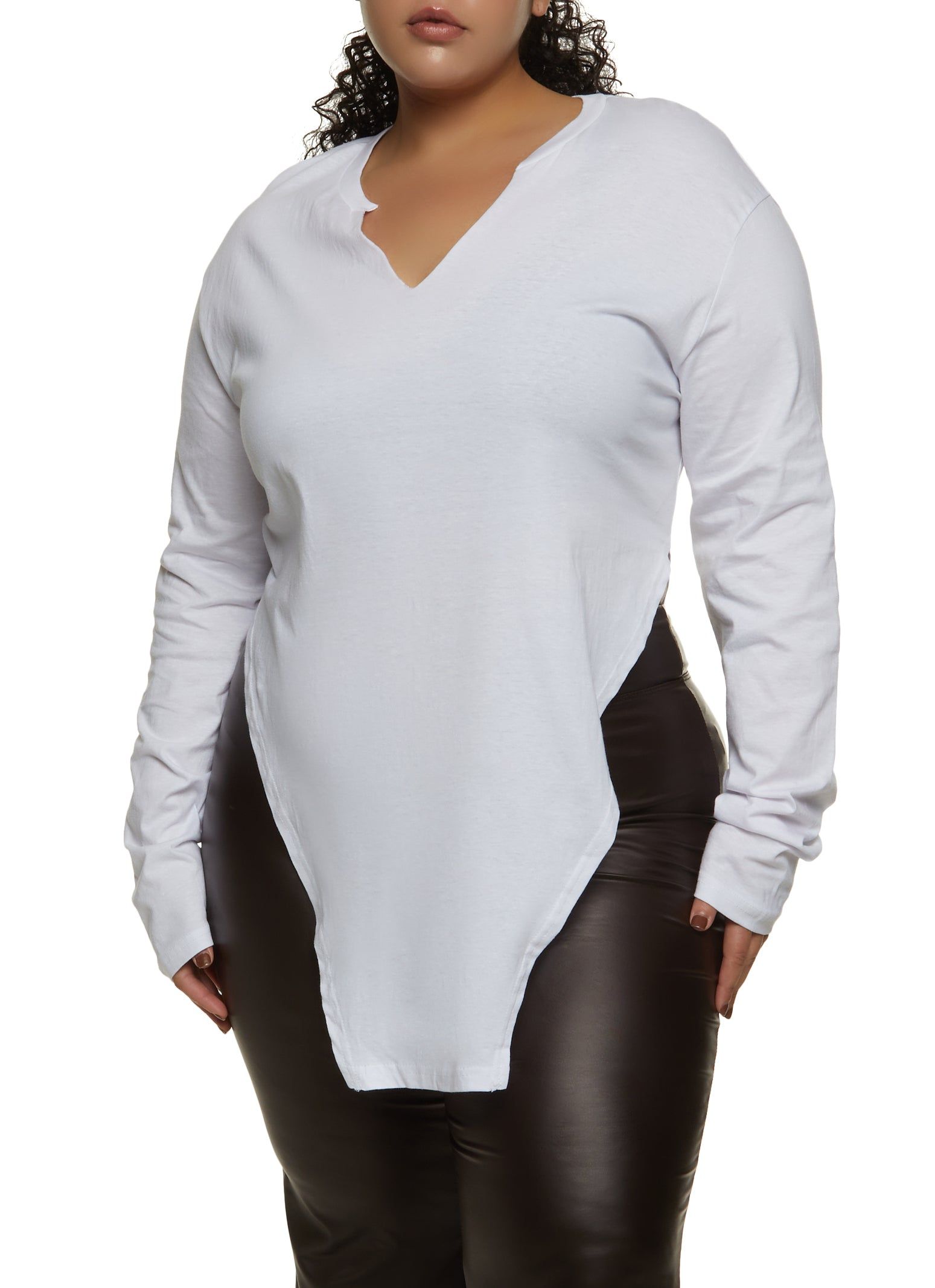 Plus Size Notch Neck Hanky Hem Tee sold by Rainbow
