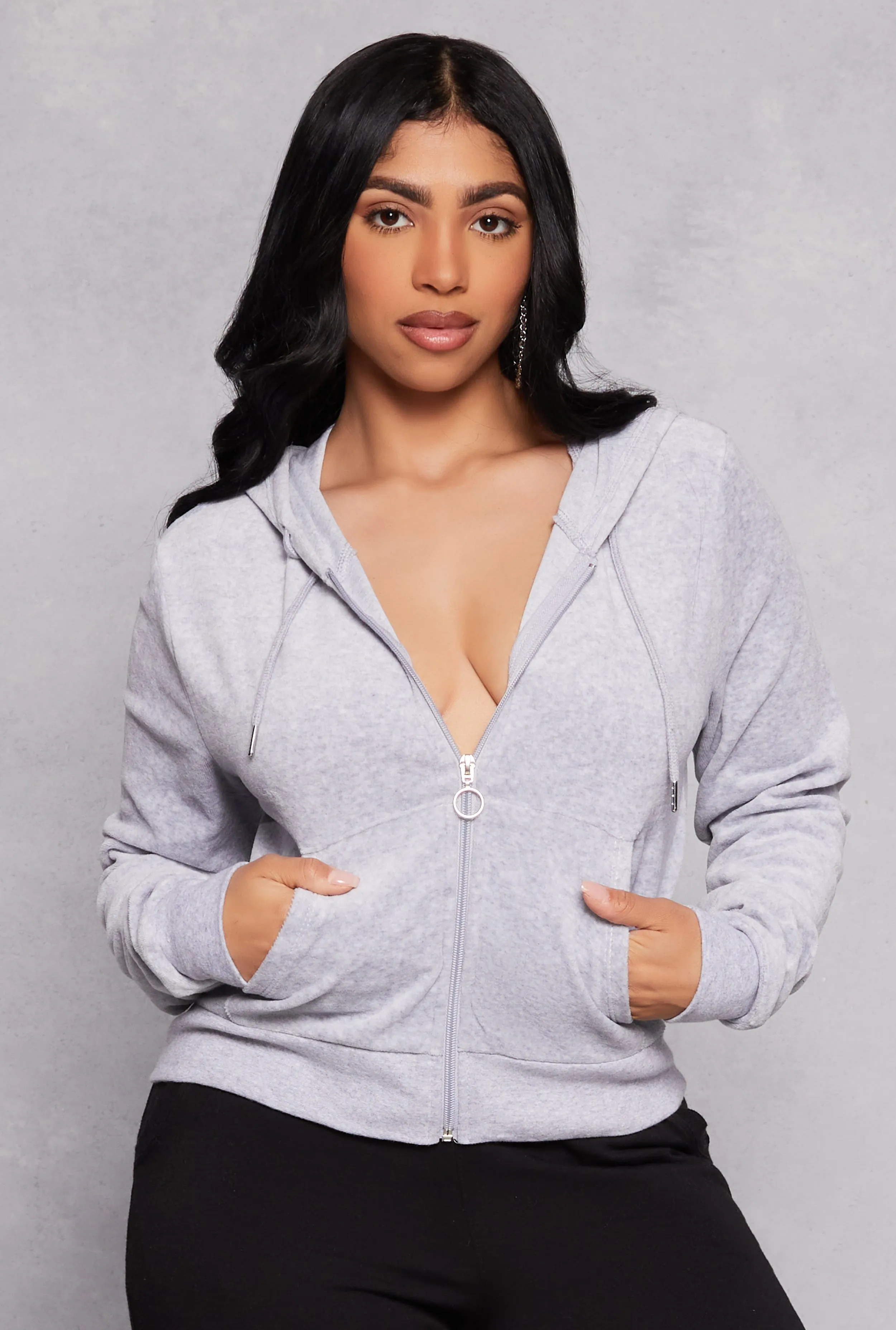Velour Basic Zip Front Hoodie sold by Rainbow