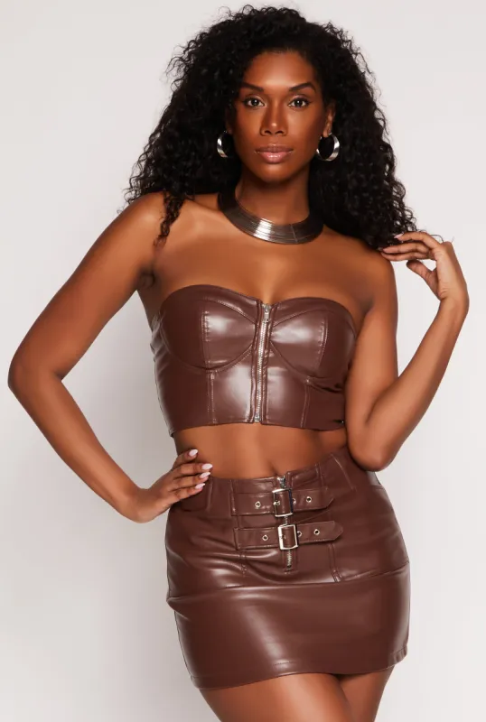 Faux Leather Zip Front Bustier Top sold by Rainbow
