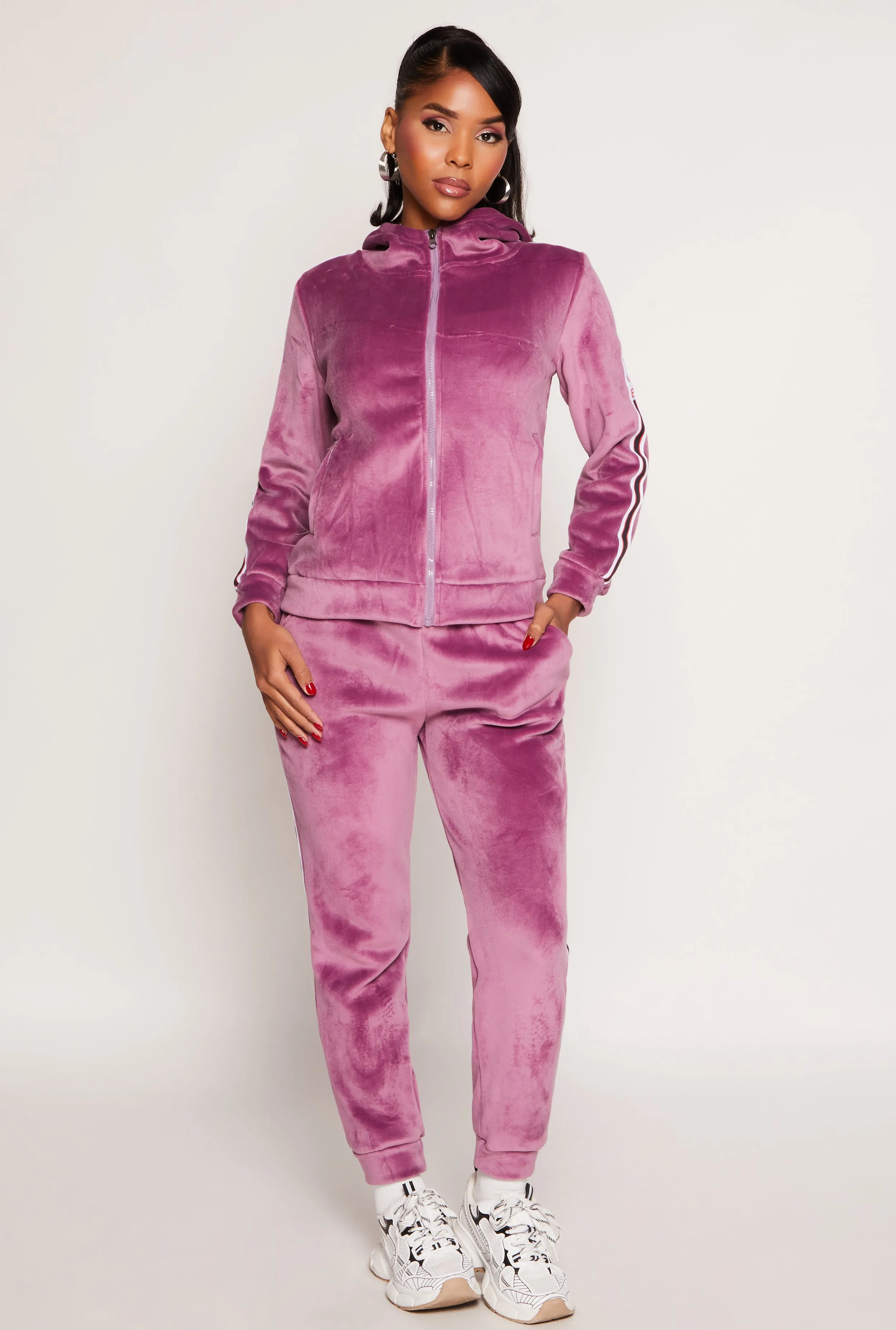 Love Varsity Stripe Zip Up Velour Hoodie sold by Rainbow product image thumbnail 2