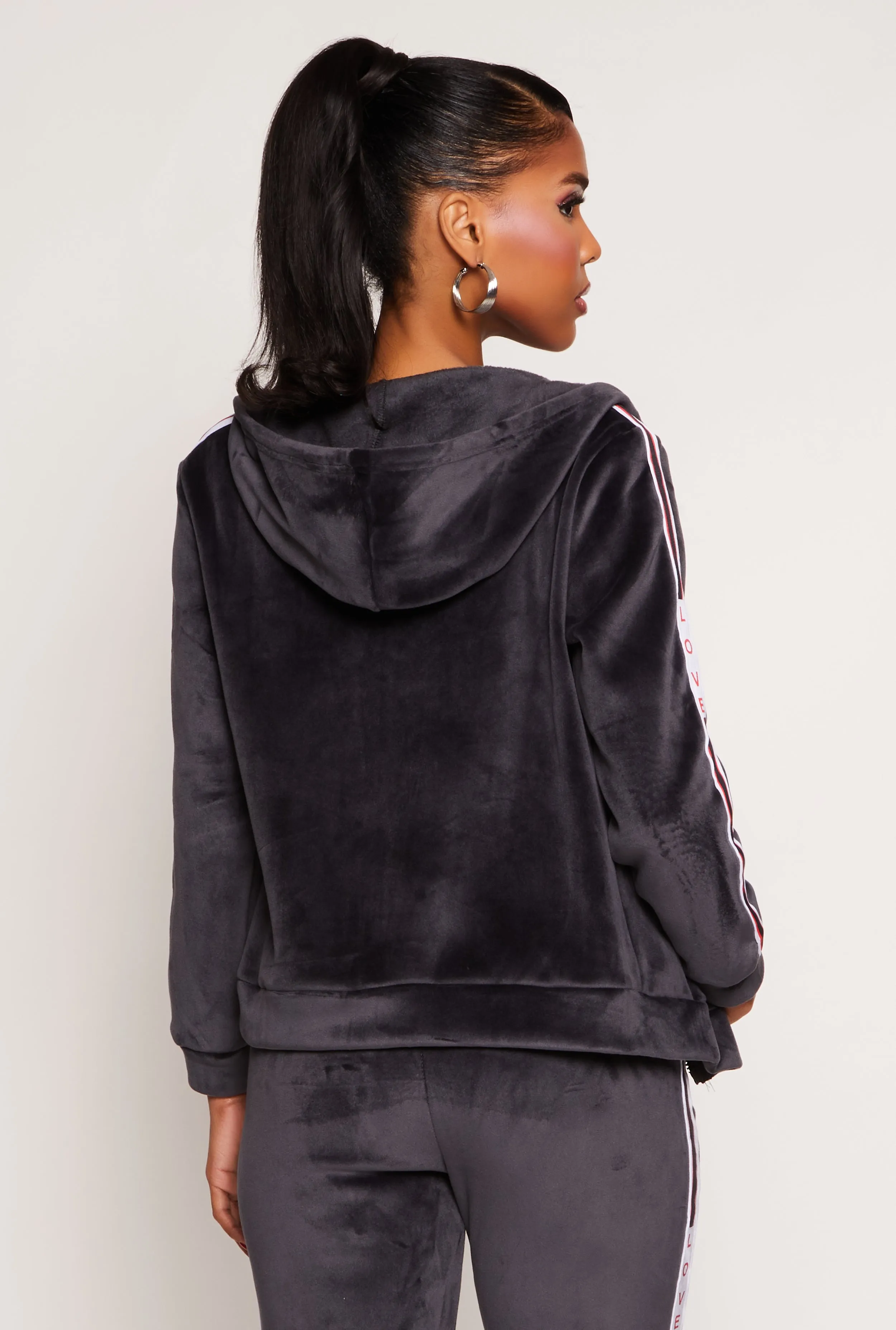 Love Varsity Stripe Zip Up Velour Hoodie sold by Rainbow product image thumbnail 3