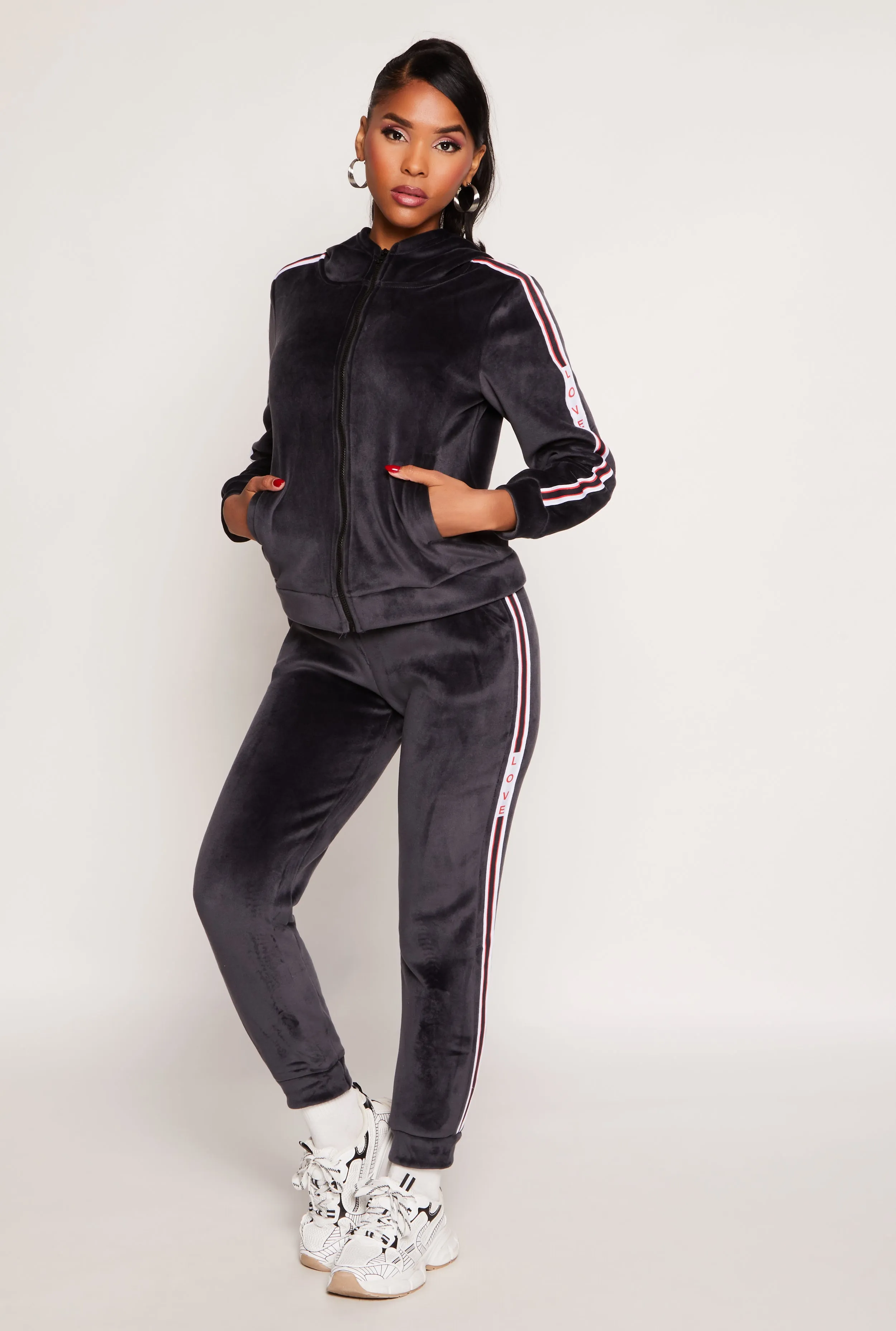 Love Varsity Stripe Zip Up Velour Hoodie sold by Rainbow product image thumbnail 2